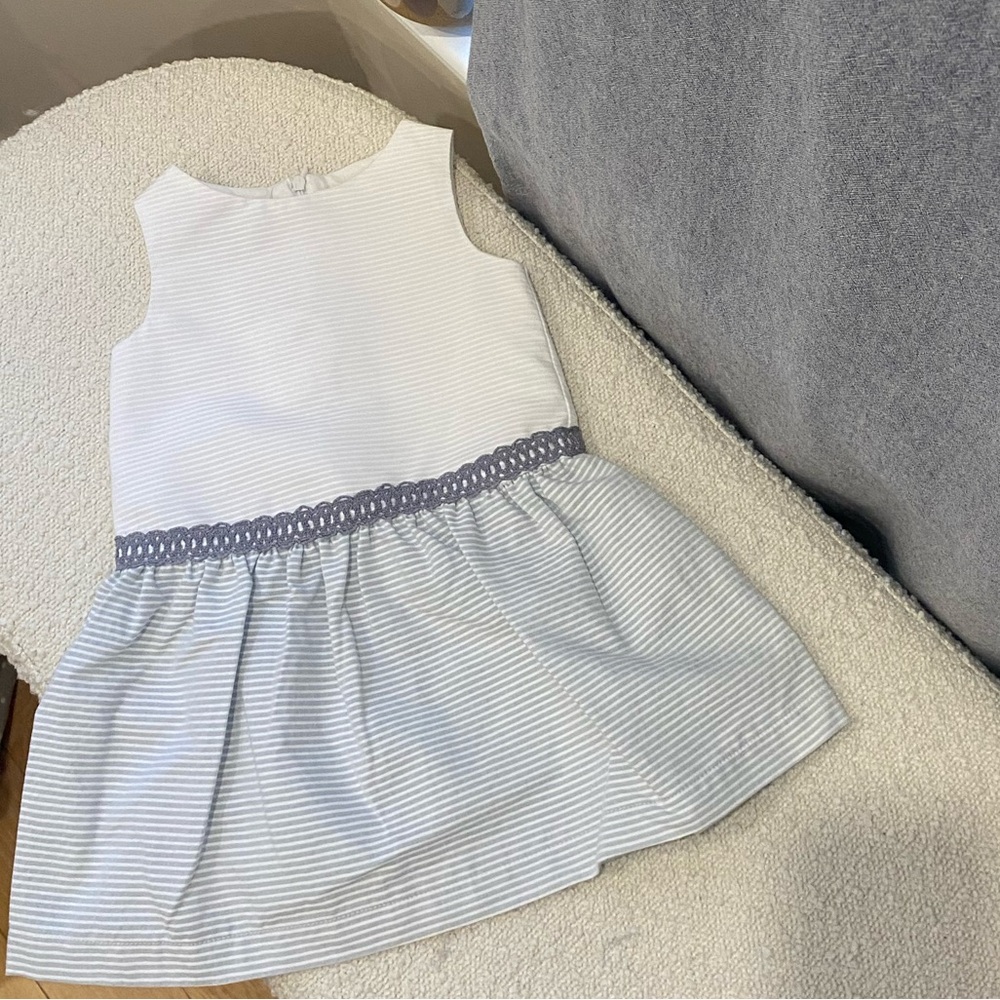 Fina Ejerique Sleeveless Striped Textured Dress with Crochet Lace Waistband